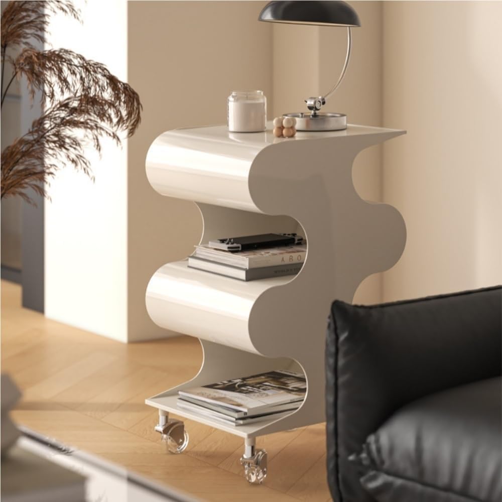 ABS Movable Rotating Side Table with Storage, Modern Night Stand, Minimalist ...
