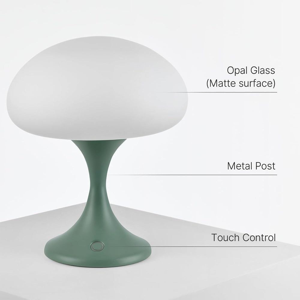MAGCHARM Mushroom Lamp, 5W LED Cordless Rechargeable Table Lamp with Glass Sh...