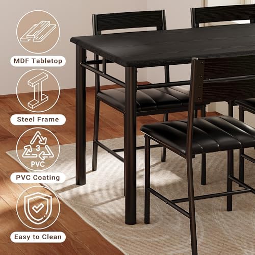 IRONCK Dining Table Set for 4, Black