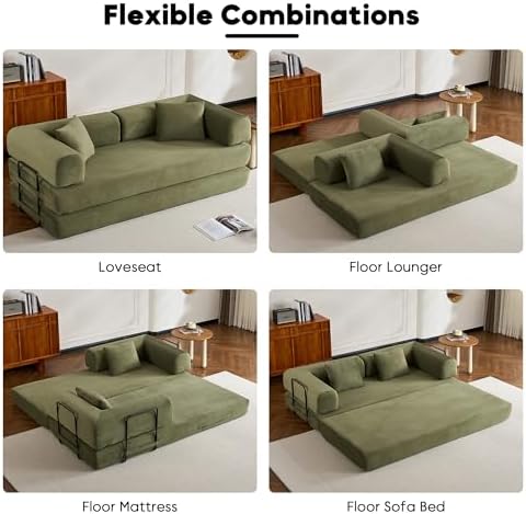 78" Convertible Floor Sofa Bed, Couches for Living Room, Green
