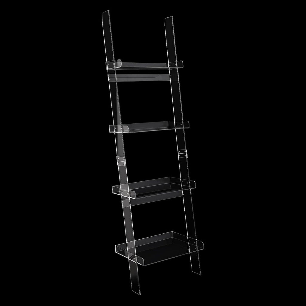 4-Tier Acrylic Ladder Bookshelf, Leaning Book Shelf Wall Leaning Shelves with Open Display Areas for Home Office