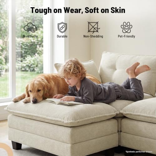 Amsleekey 111.5" U Shaped Modular Sectional Sofa, Beige Corduroy | Cloud...