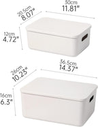 Plastic Storage Baskets With Lid Organizing Container Lidded Knit Storage Organizer Bins for Shelves Drawers Desktop Closet Playroom Classroom Office (4M+2S, Light grey)