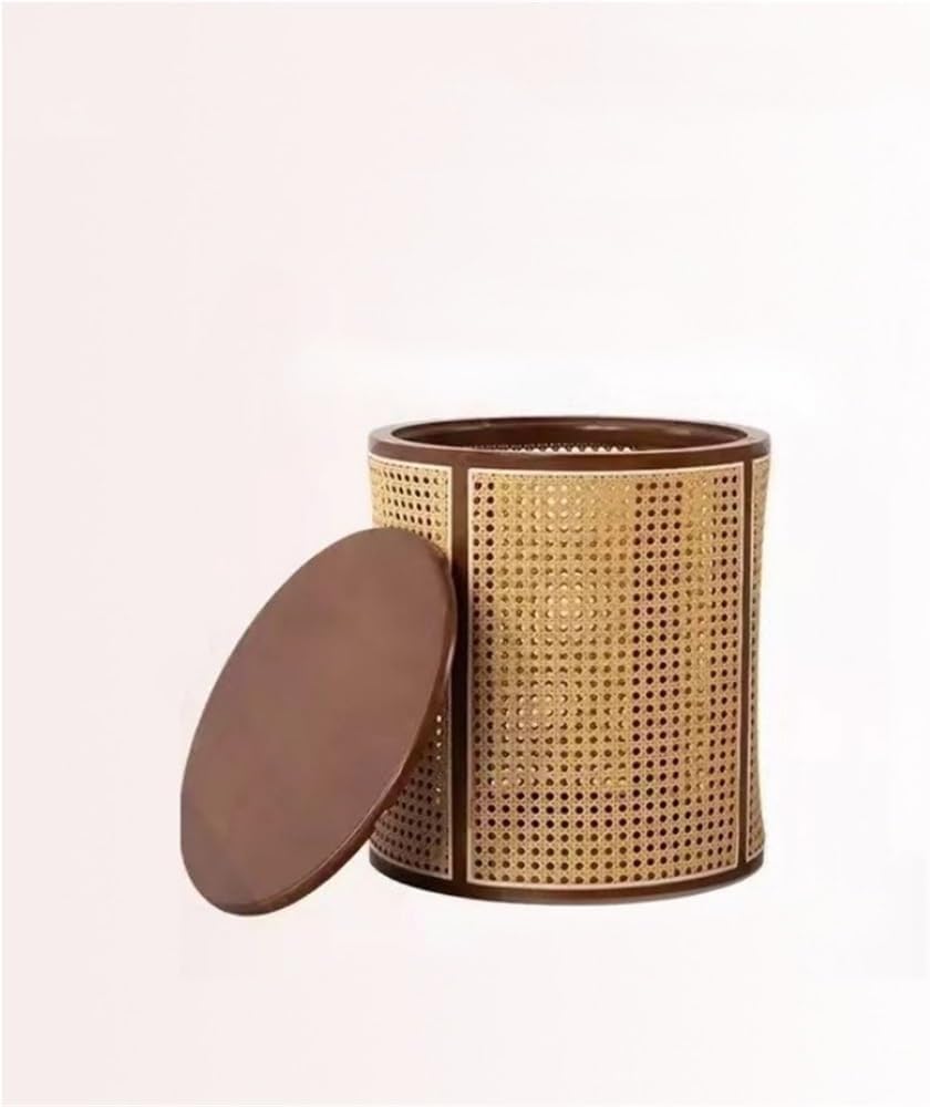 Simple Wood Side Table Handmade Round Storage Small Imitation Woven Rattan So...