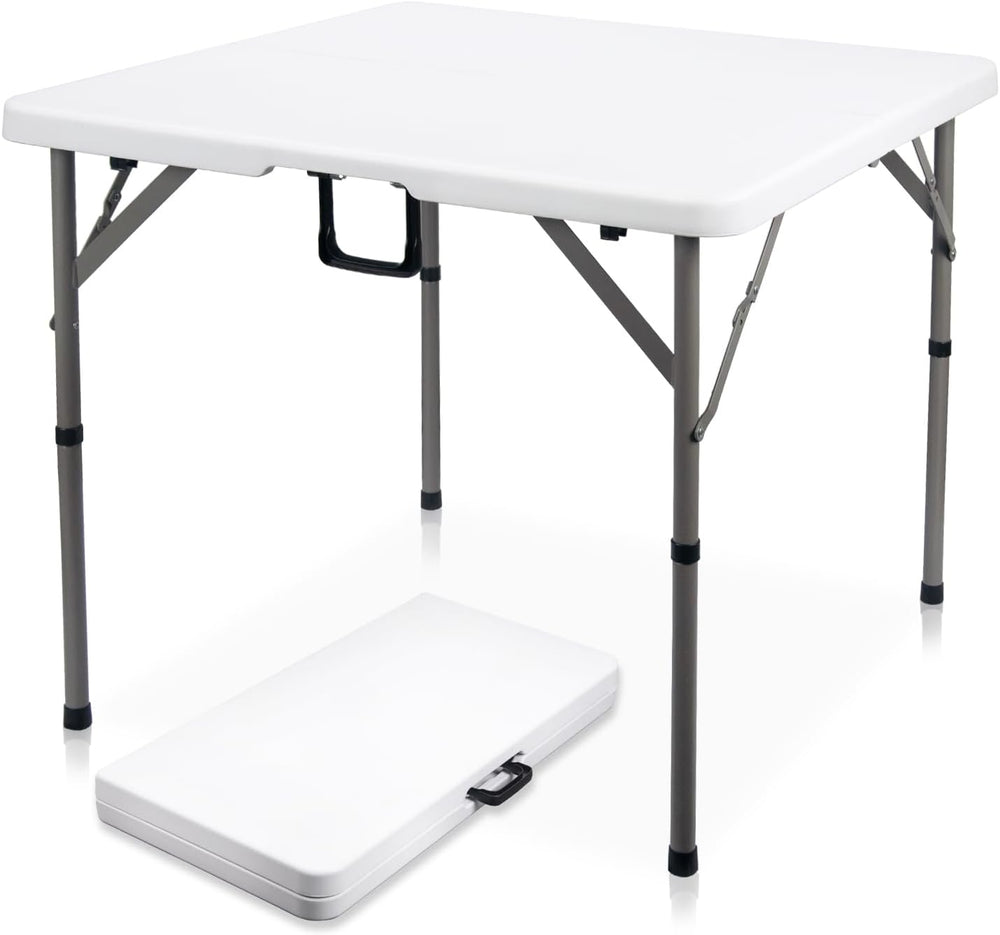 34" Square Folding Card Table,Fold-in-Half Utility Portable Table,White ...
