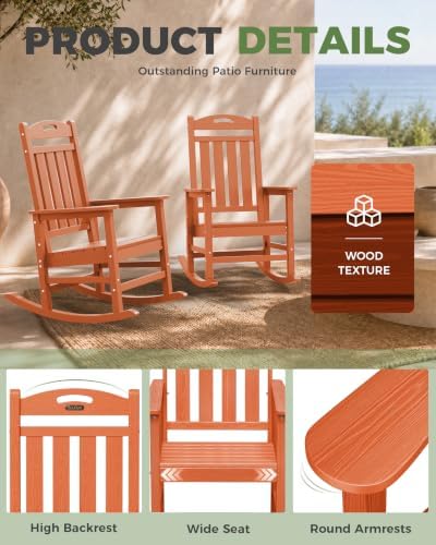 Oversized Outdoor Rocking Chair, High Back Porch Rocker Chair, HDPE All Weath...
