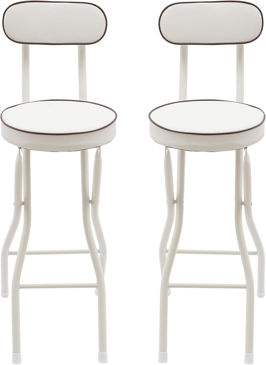 2PCS Folding Bar Stool with Back,Cushioned Padded Folding Stool,Tall Foldable Stools,Portable Bar Collapsible Stools for Kitchen Island,Restaurant,Cafe Shop (White)
