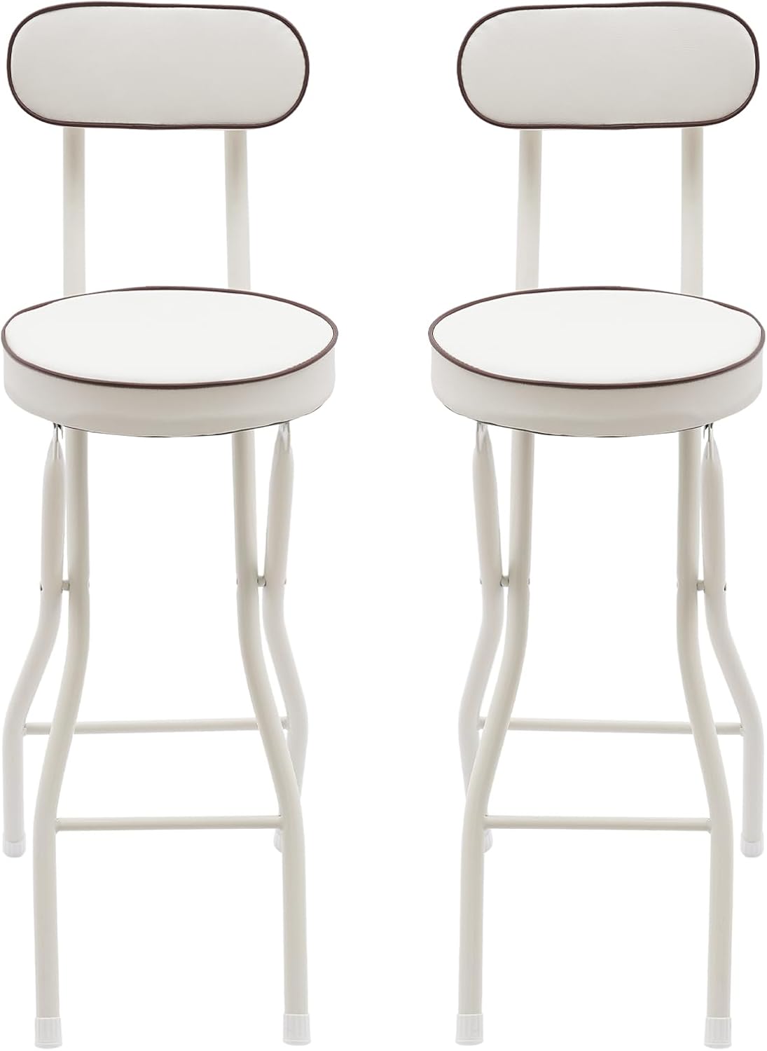2PCS Folding Bar Stool with Back,Cushioned Padded Folding Stool,Tall Foldable Stools,Portable Bar Collapsible Stools for Kitchen Island,Restaurant,Cafe Shop (White)