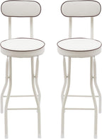 2 Pcs Folding Bar Stool with Back, Tall Foldable Stool Chair with Cushioned Padded, 25.6 Inch Collapsible Counter Height Chair for Kitchen, Shop AMD Cafe (White)