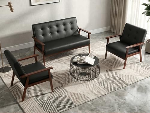 JIASTING Wooden Loveseat Sofa and Accent Chair Set of 2, Office