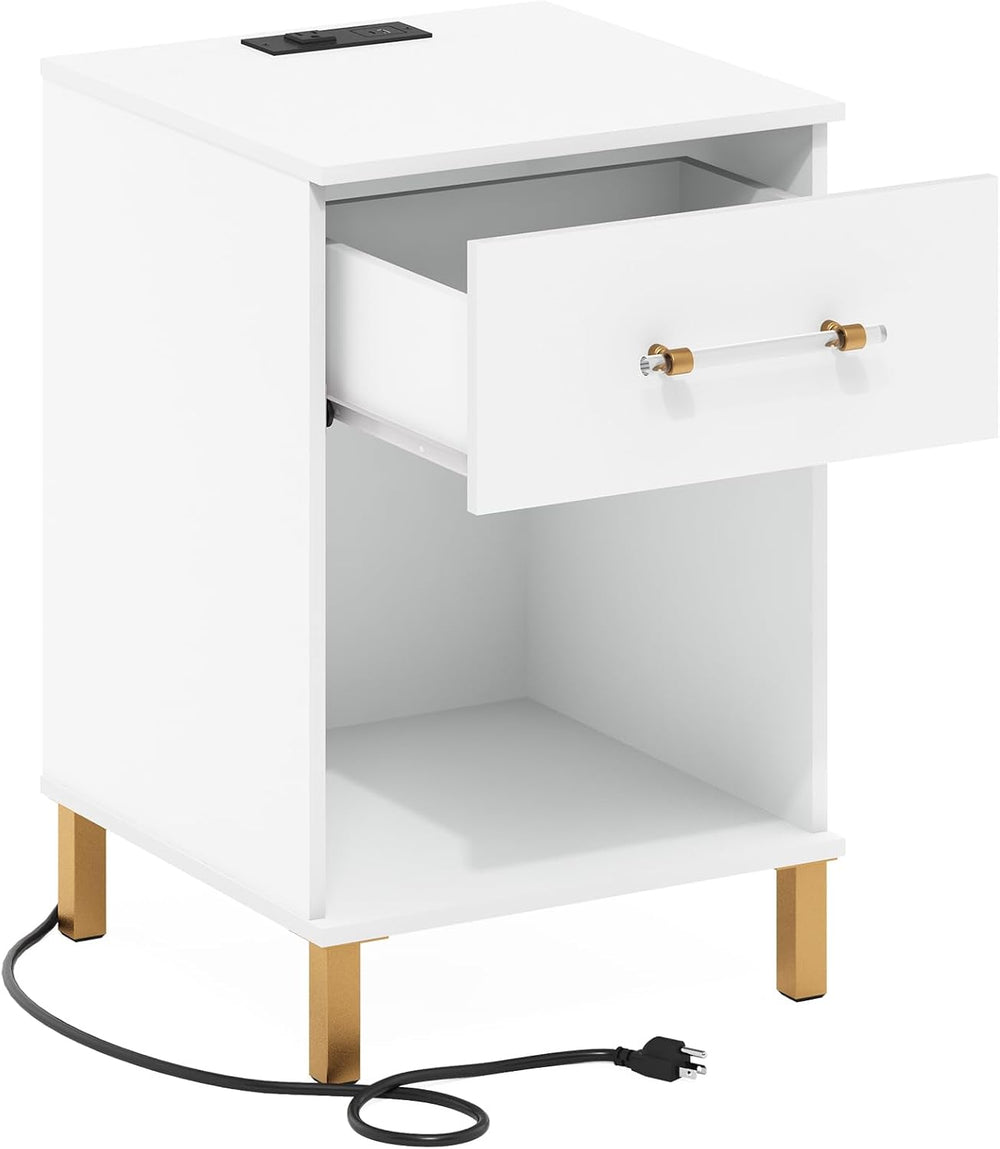 Furinno Tidur Side Table with Charging Station, End Table, Night Stand, Bedsi...