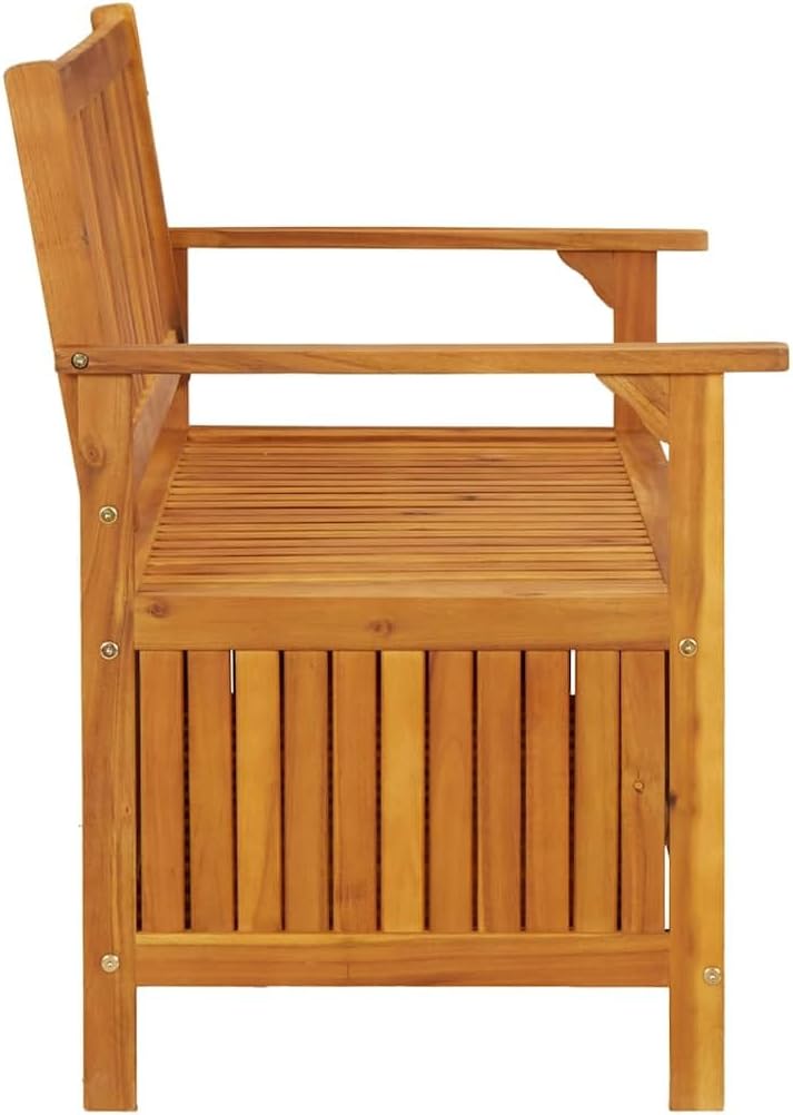 Patio Storage Bench 47.2" Solid Acacia Wood Outdoor Bench Seat with Armr...