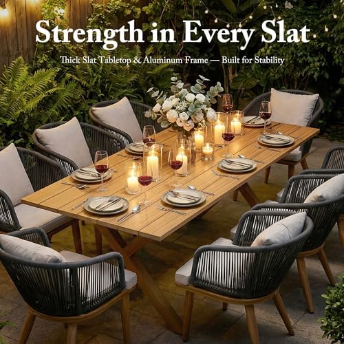 PURPLE LEAF 9 Pieces Patio Dining Set Teak-Finish Aluminum Table and Chairs