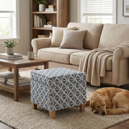 HomePop 18" Classic Square Storage Ottoman - Blue Geometric Pattern