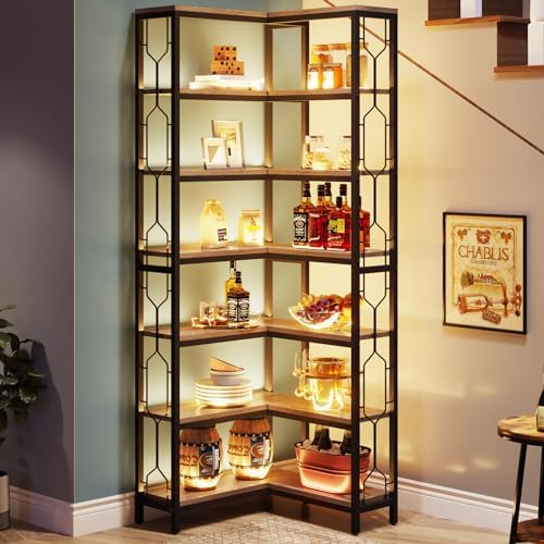 Tribesigns Corner Shelf, 7-Tier Industrial Corner Bookshelf and Bookcase