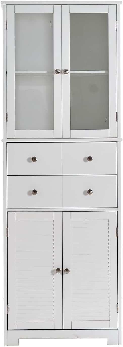 67in H Kitchen Pantry Cabinet with Glass Doors and Drawers, Kitchen Hutch Cab...