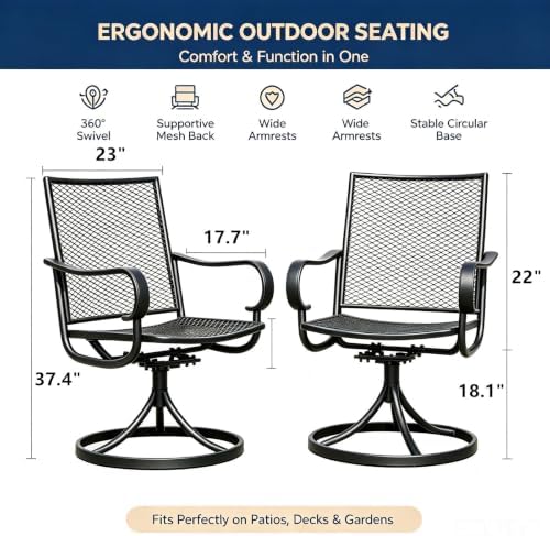 Outdoor 360° Swivel Rocking Chairs Set of 2, All Iron Mesh Patio Rocker Chairs, Electroplated Anti-Rust Heavy Duty Metal Swivel Dining Chairs with Curved Armrest for Porch, Deck, Backyard, Garden