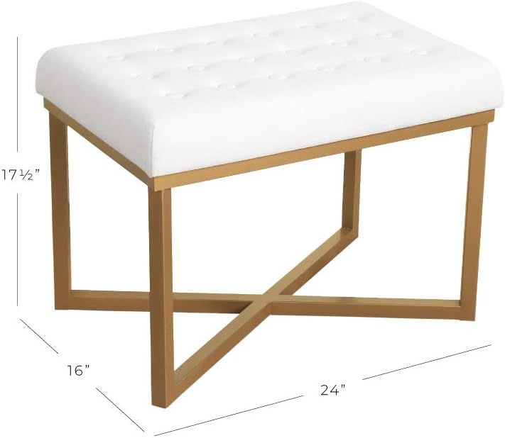 HomePop 24" Tufted Velvet Ottoman Bench - White