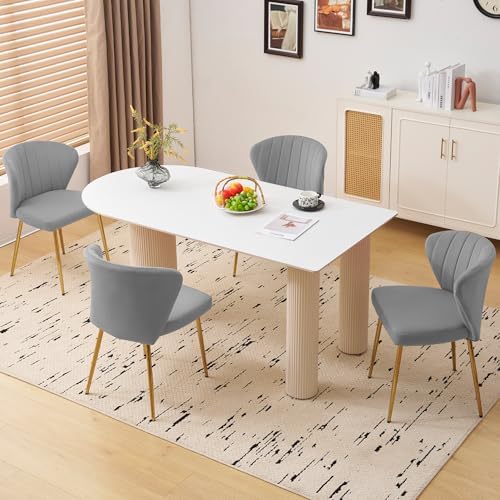 Velvet Dining Chairs Set of 2, Modern Upholstered Vanity Chairs with Golden M...