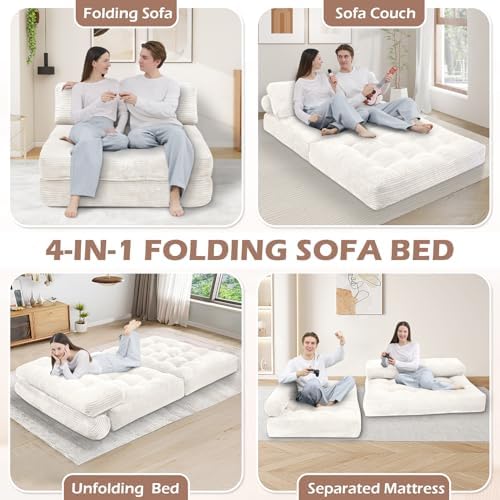 Folding Sofa Bed, Convertible Sleeper Chair with Pillow & Handle, Foldabl...