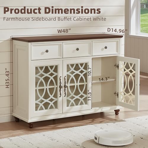 Joaxswe Farmhouse Sideboard Buffet Cabinet with Storage,48" Large Creden...