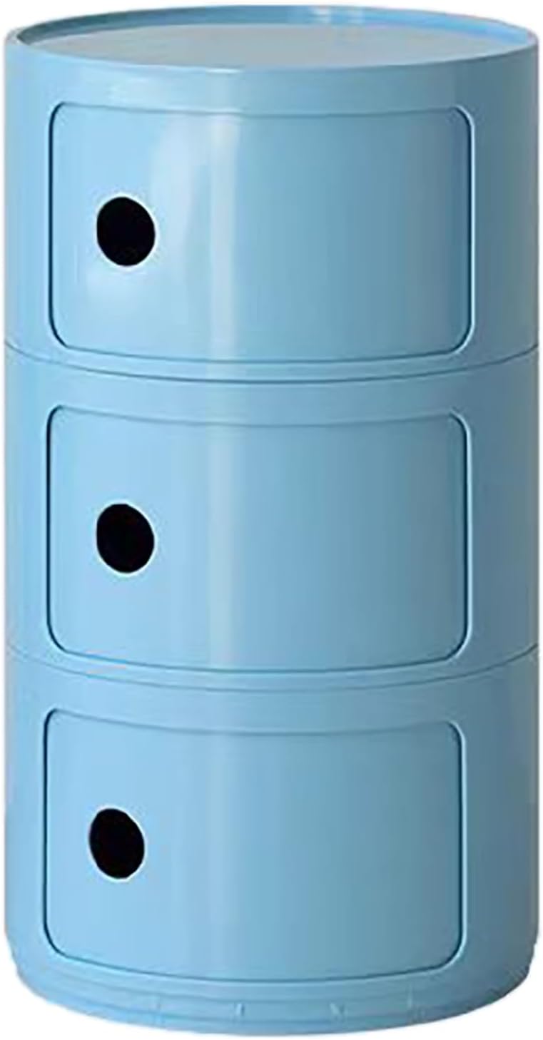 3 Tier Round Nightstand with Drawer, Royal Blue Round Side Table Small Plasti...