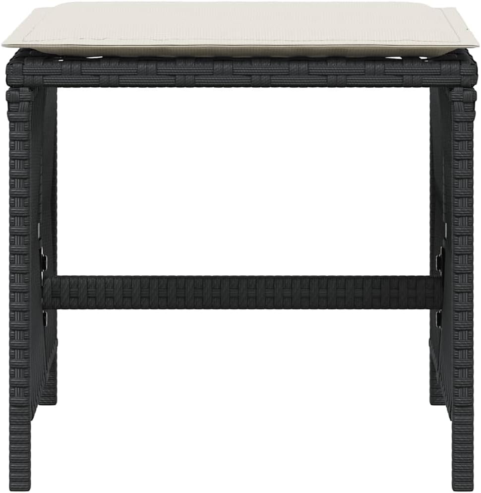 Set of 4 Poly Rattan Outdoor Stools with Removable Cushions, Black and Cream ...