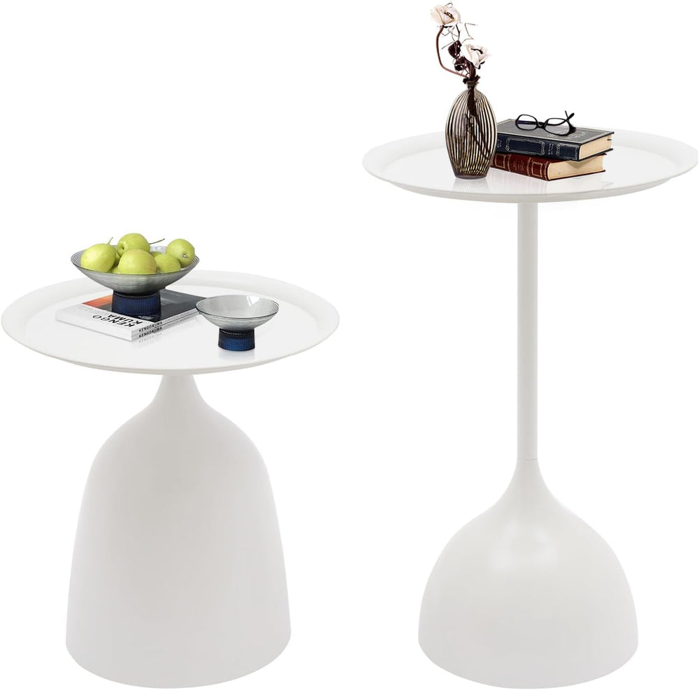 Metal Nesting Tables, Round Side Table Set of 2, White | Pedestal Tables, 17&...