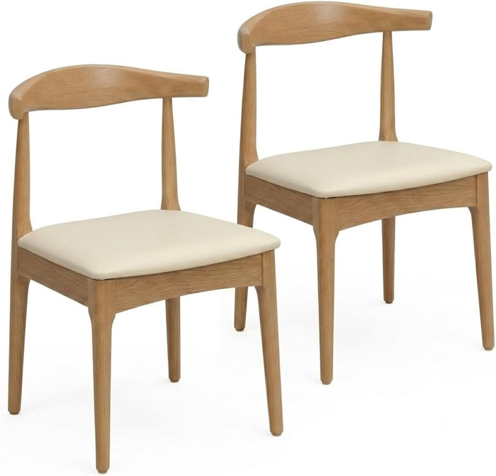 Set of 2 Dining Chairs, Modern Wooden Kitchen Chairs with Upholstered Seat