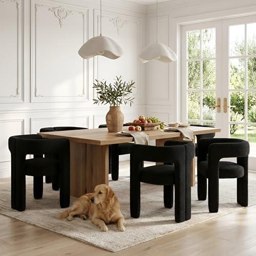 VESCASA Modern Barrel Dining Chairs Set of 4 with Open Back, Black Boucle