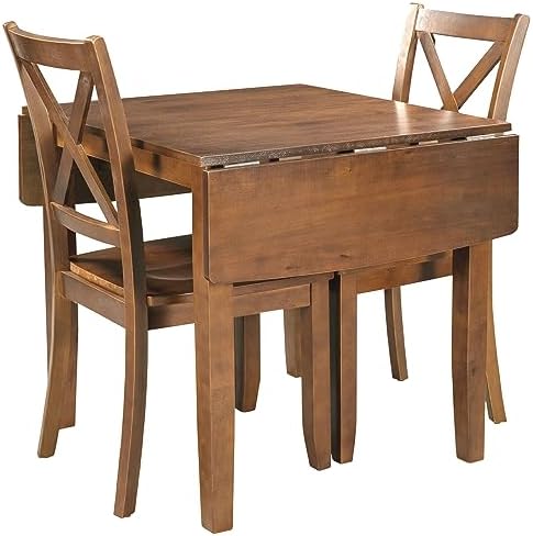 LUMISOL 3-Piece Drop Leaf Dining Table Set for 2, Walnut