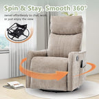 cinkehome Swivel Rocker Recliner, Glider Rocker Recliner Chair for Nursery, Manual Reclining Chair with Heated Massage, Small Spaces, Living Room, Khaki Chenille
