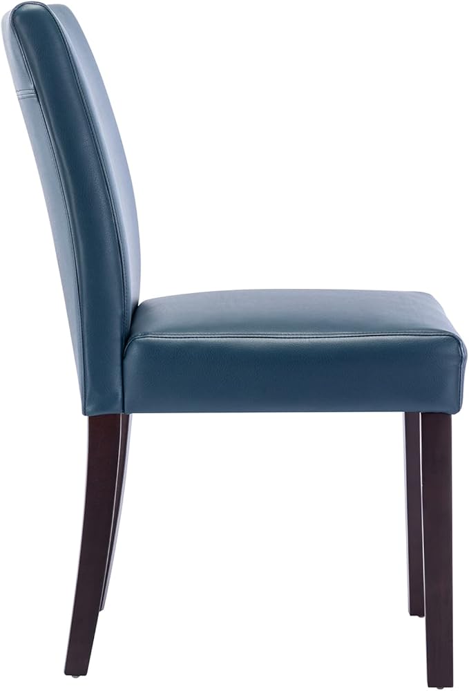 Watson & Whitely Upholstered Dining Chairs Set of 4, Faux Leather Armless Dining Room Chairs with Solid Wood Legs & Back Side Chair for Kitchen, Living Room, Restaurant, Blue