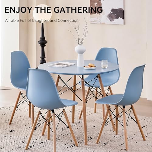5-Piece Round Dining Set, 35.5" Blue Table Chairs Set of 4