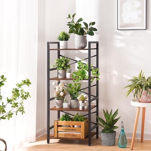 4 Tier Bookshelf, Small Book Shelf, Bookcase with Metal Frame & Wood Shelf