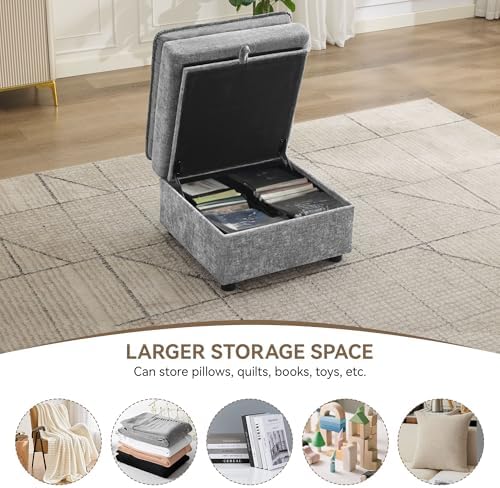 27" Large Square Ottoman with Storage, Modern Upholstered Footrest with ...