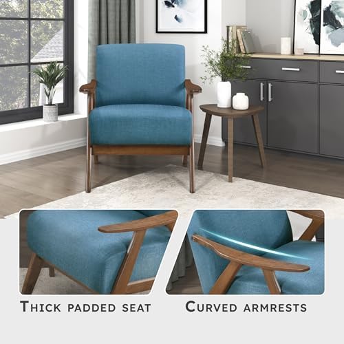 Lexicon Mid Century Modern Accent Chair with Solid Wood Frame in Walnut Finis...
