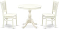 East West Furniture AMVA3-LWH-W 3 Piece Kitchen Table Set for Small Spaces Contains a Round Dining Room Table with Pedestal and 2 Dining Chairs, 36x36 Inch, Linen White