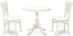 East West Furniture AMVA3-LWH-W 3 Piece Kitchen Table Set for Small Spaces Contains a Round Dining Room Table with Pedestal and 2 Dining Chairs, 36x36 Inch, Linen White