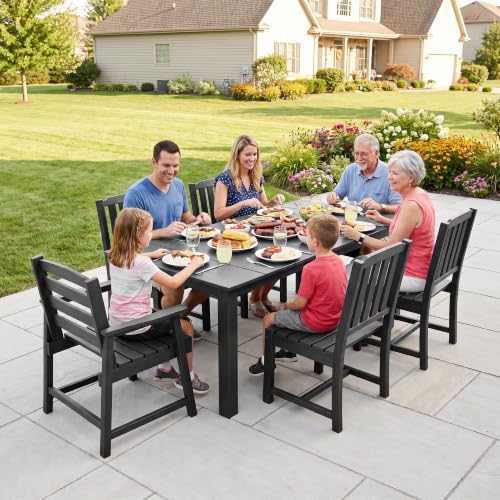 LOUNZY 7 Piece Patio Dining Set for 6, Outdoor Table and Chairs,Black