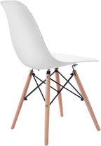 COSTWAY Dinning Chair Set of 4, Mid Century Modern Eiffel DSW Style Shell Molded Plastic Chair for Kitchen, Dining, Living Room, Bedroom, Lounge Side Chairs with Wood legs, White