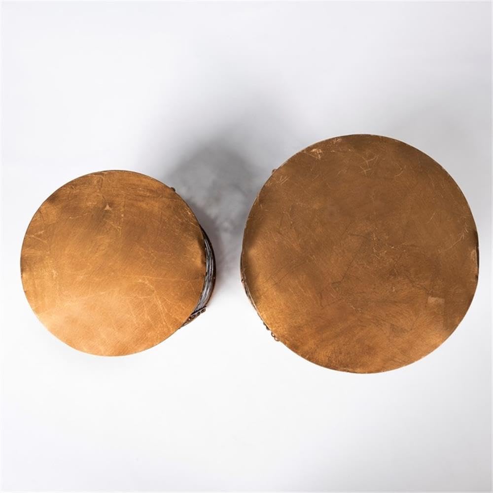 Pemberly Row Gold Cylindrical Metal Accent Tables, Set of 2, 16x15 in, Antiqu...