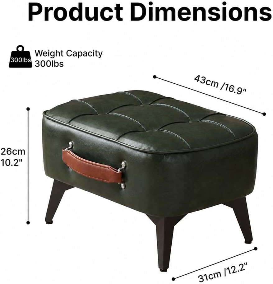 Vintage Style Faux Leather Ottoman Footstool - Wooden Frame, Upholstered Inte...