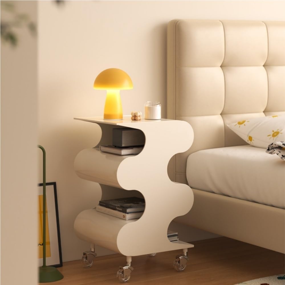 ABS Movable Rotating Side Table with Storage, Modern Night Stand, Minimalist ...