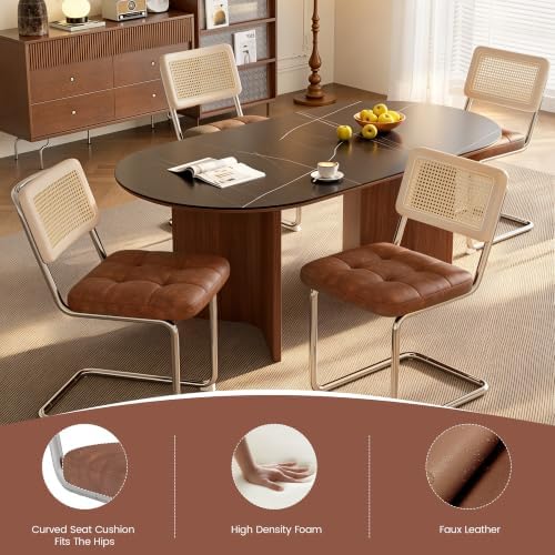 Rattan Dining Chairs, Faux Leather Dining Chairs Set of 2, Brown