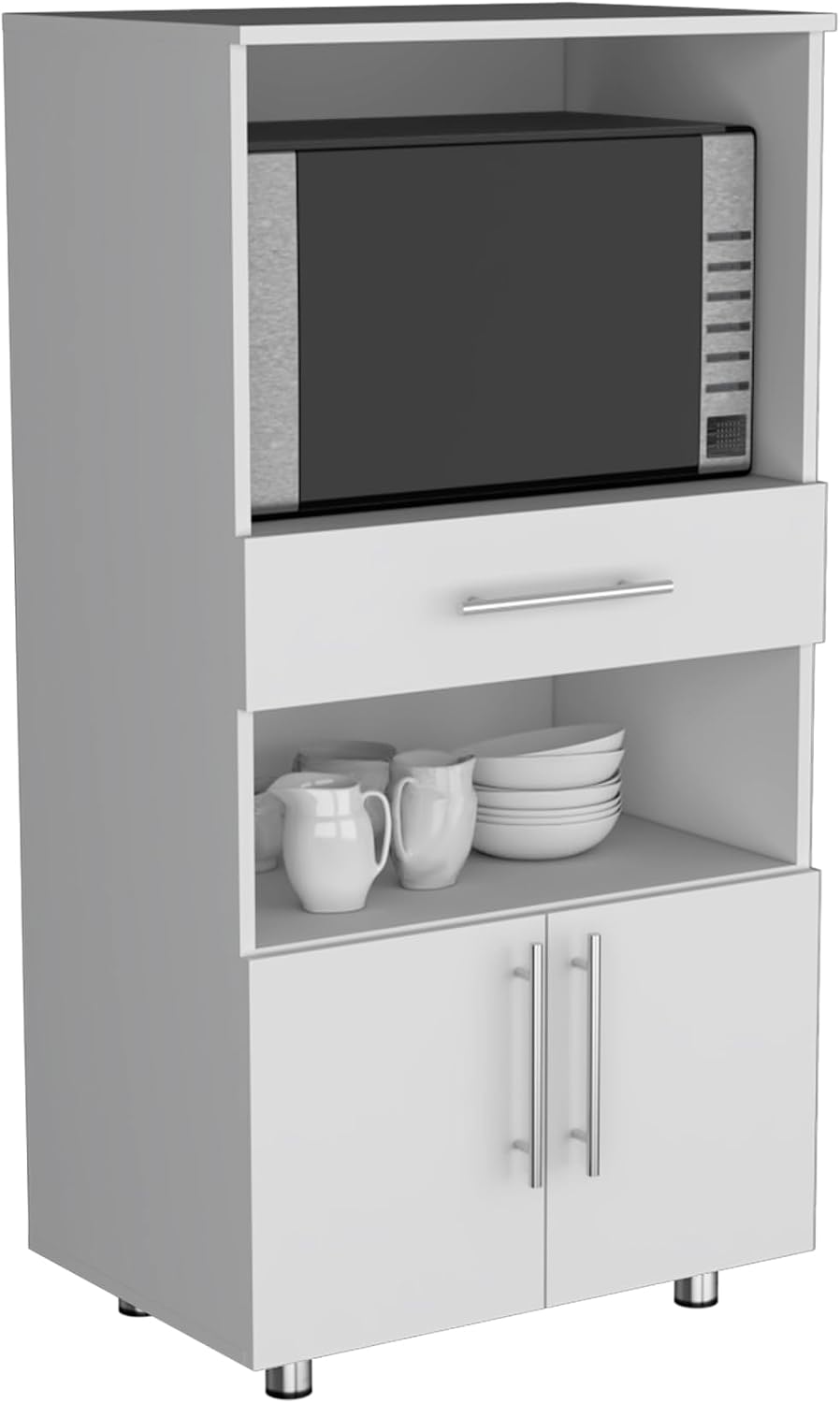 Kitchen Pantry 48" H, Two Open Storage Shelves, One for Microwave, Two D...