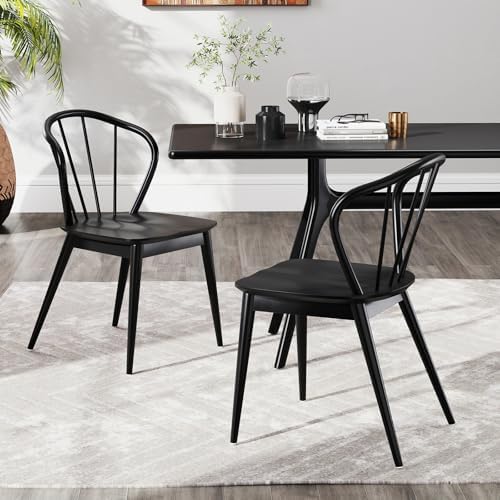 GIANTEX Wooden Dining Chairs Set of 2, Black Windsor Kitchen Chair w/High Spi...