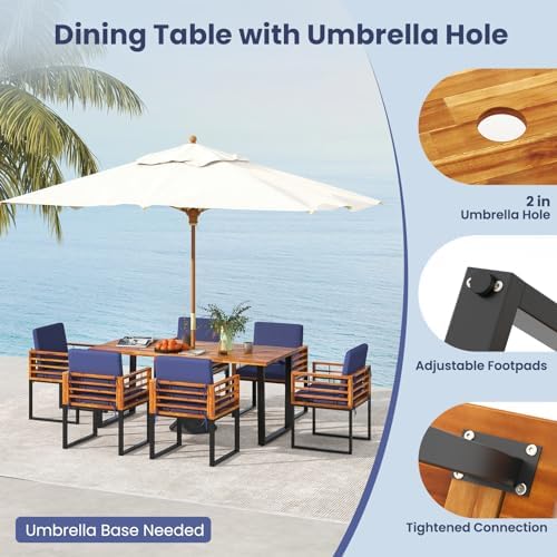 Tangkula 7 Piece Patio Dining Set, Acacia Wood Dining Chair & Table Set, ...