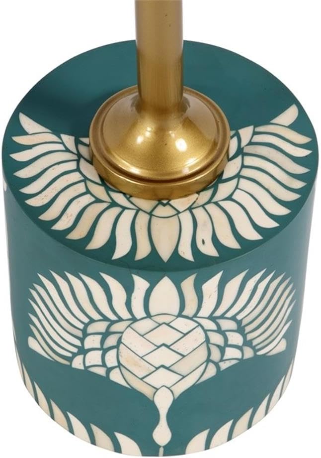 Pemberly Row Set of 2 14" Round Bone Inlay Iron Side Tables in Teal/Gold