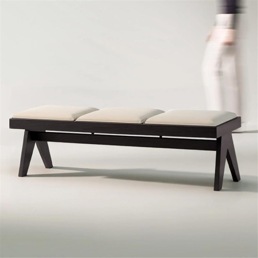 Modern Retro Wooden Upholstered Dining Table Cloakroom Shoe-Changing Stool Be...